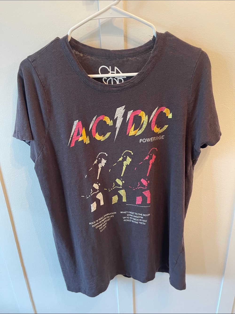 Chaser Black AC/DC Graphic Short Sleeve Tee with Yellow and Pink Accents